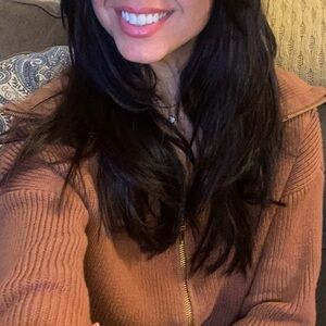 Brown Ribbed Zip-Up Cardigan